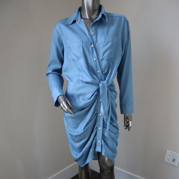 Veronica Beard Sierra Dress Blue Chambray Shirt Dress Snaps Size 8 - Picture 3 of 8